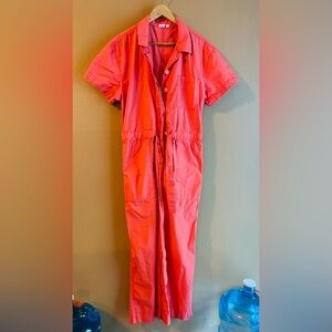 Bright Coral Button-Up Jumpsuit